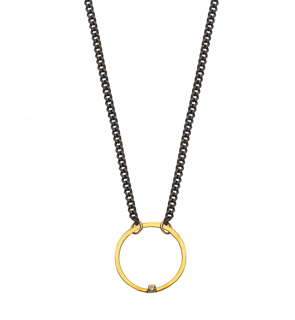Golden Hoop DIamond Oxidized Necklace