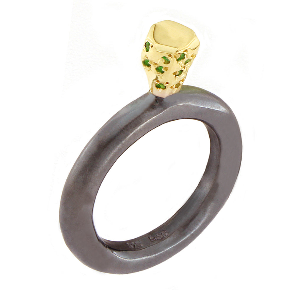 Silver & Gold Emerald Facet Ring