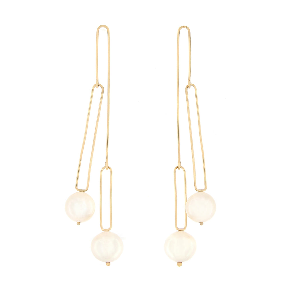 Gold Double Drops Pearl Earrings