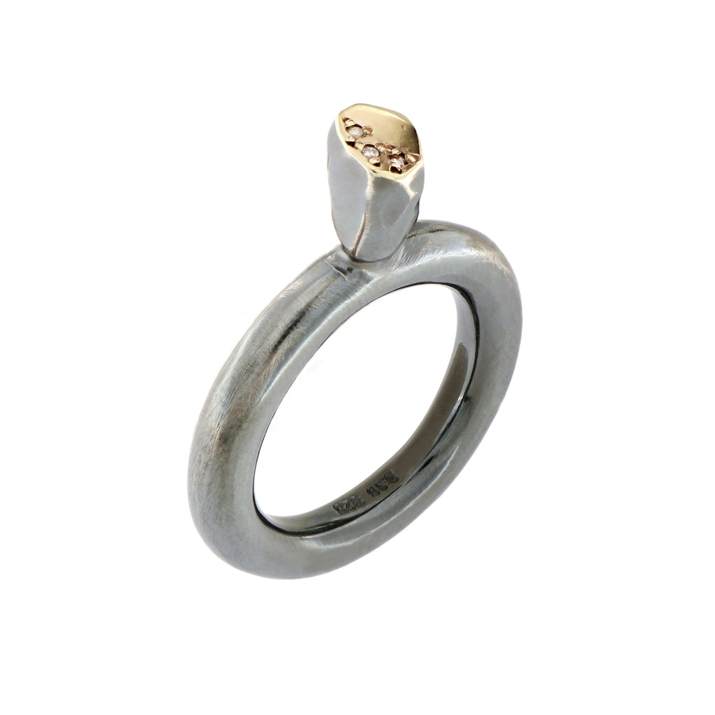 Silver & Gold Brown Diamond Facet Ring