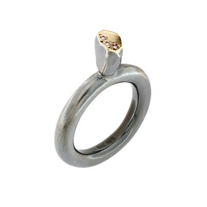 Silver & Gold Brown Diamond Facet Ring