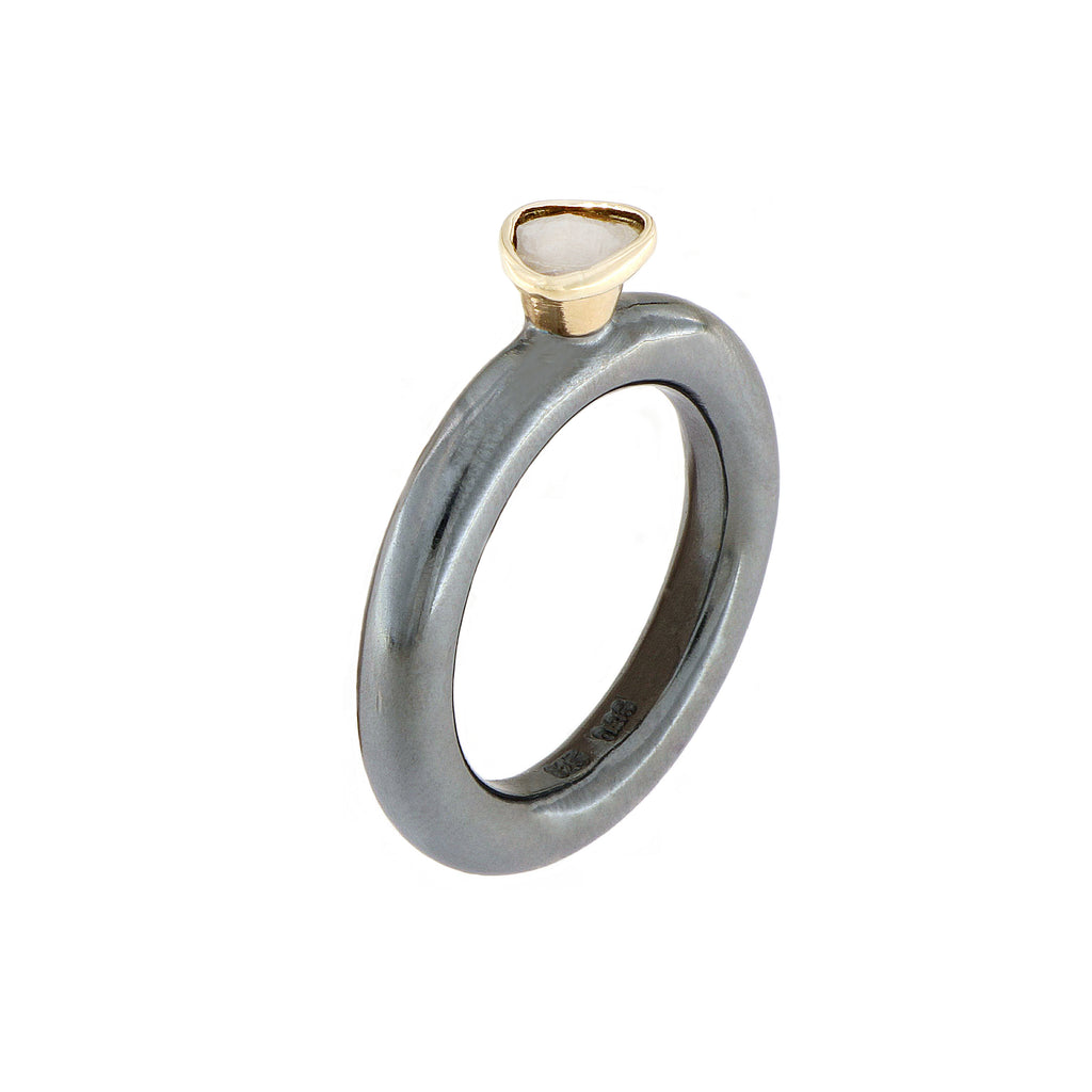 Silver & Gold Flat Cut Diamond Ring