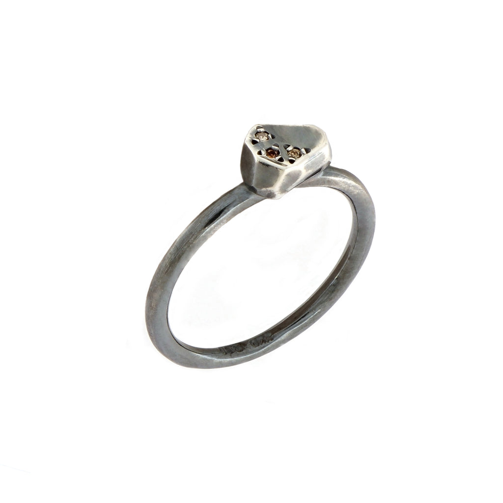 Brown Diamond Silver Facet Ring