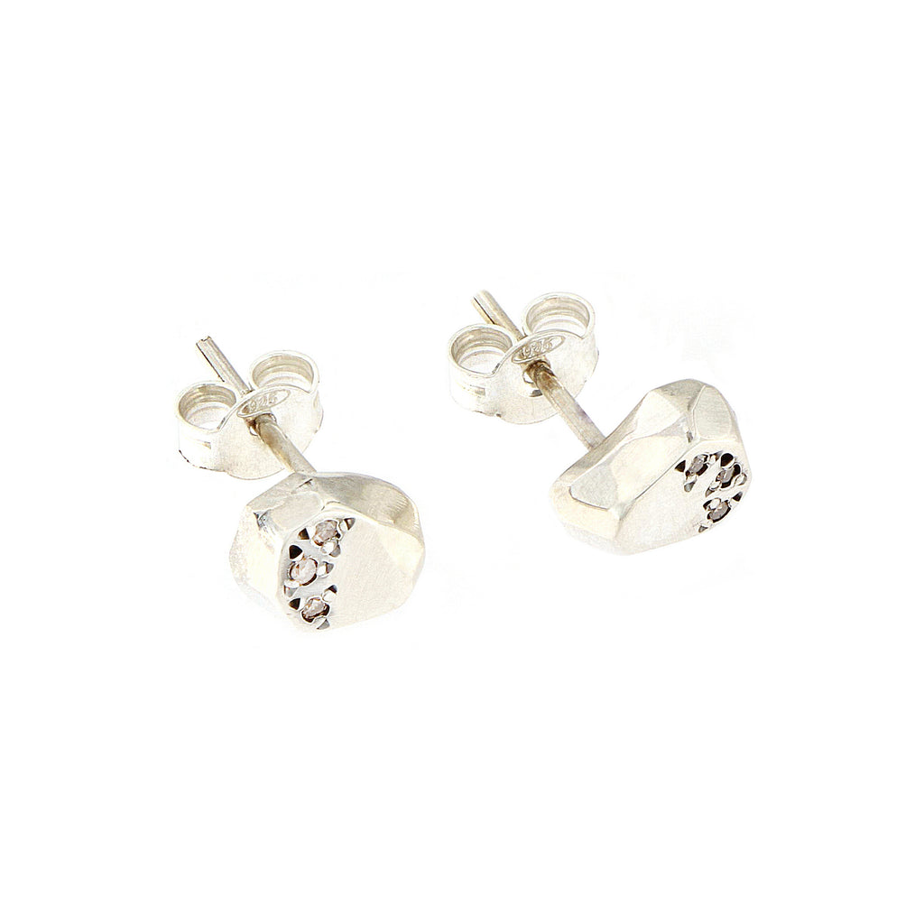 Silver Flat Brown Diamond Facet Earrings