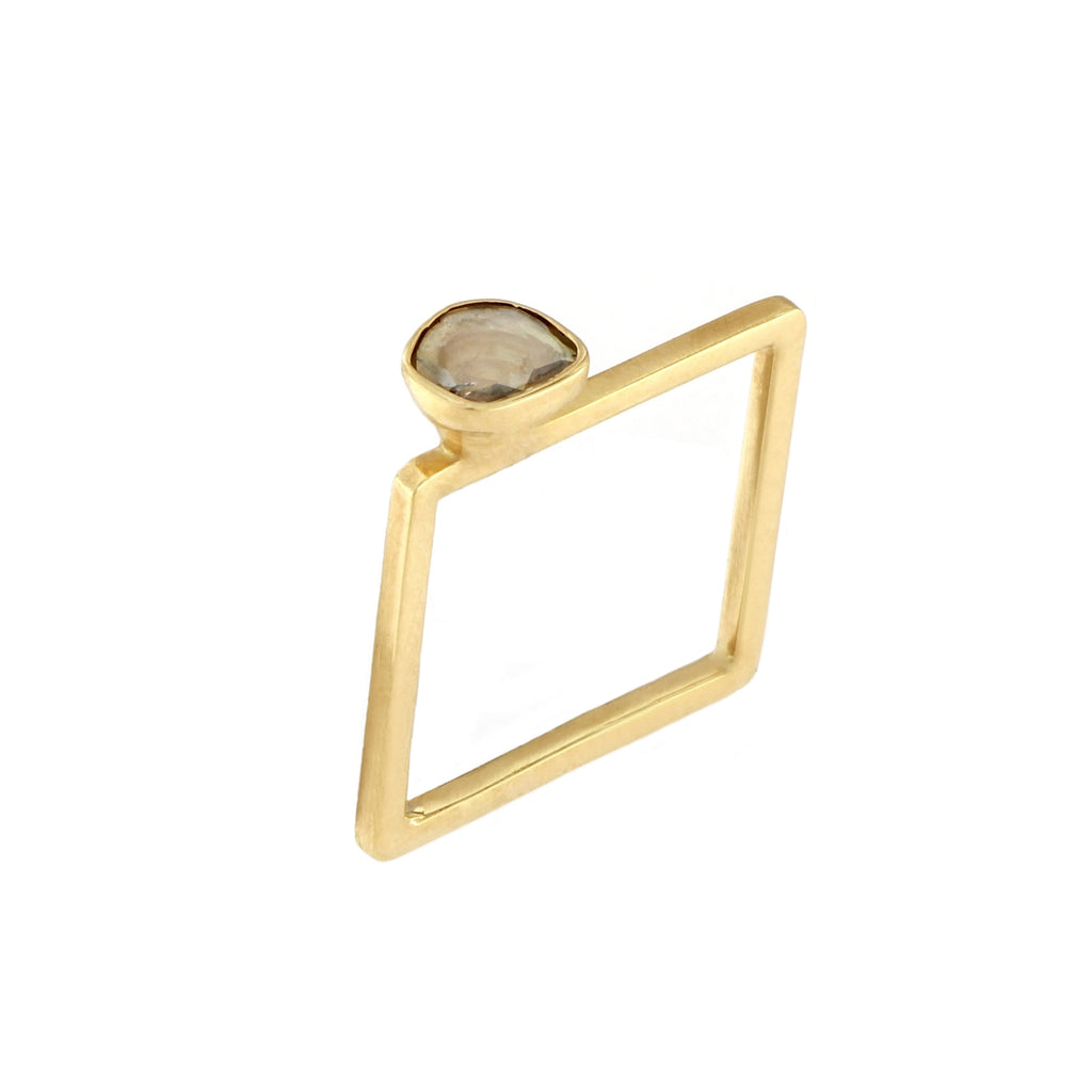 Golden Flat Cut Square Diamond Ring