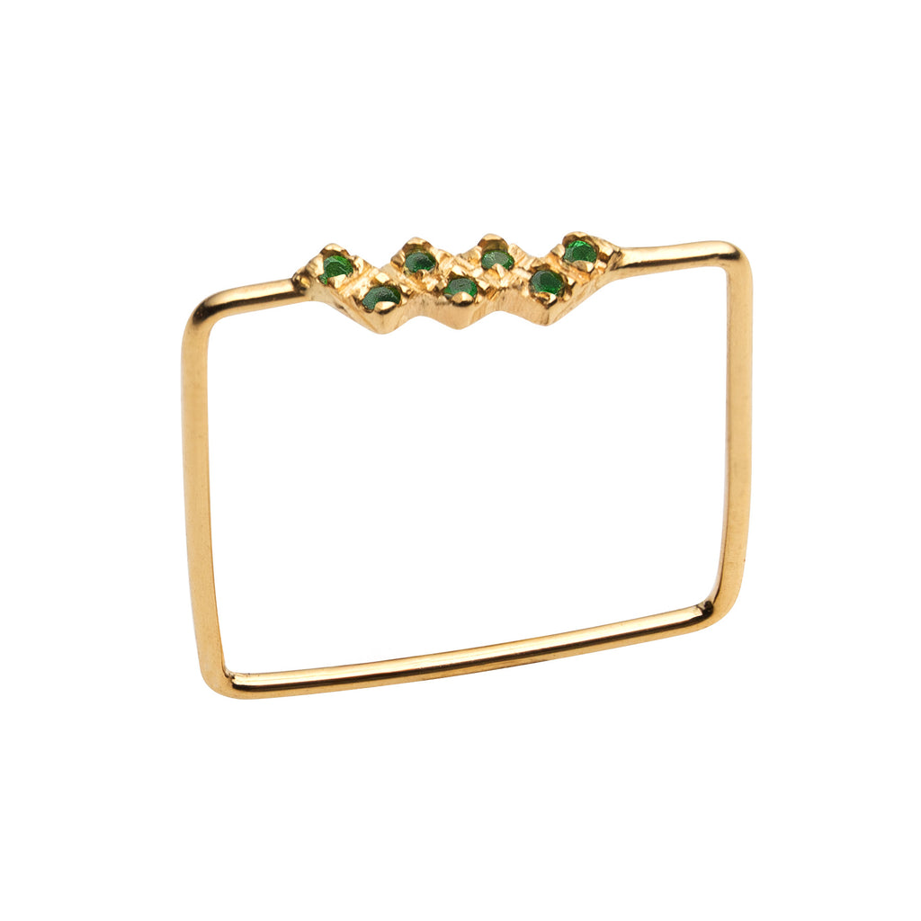 Green Diamond Zig Zag Square Ring