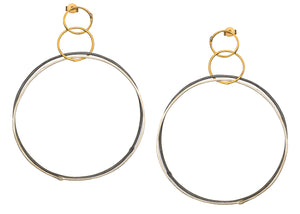 Golden Double Silver Hoops Oxidized