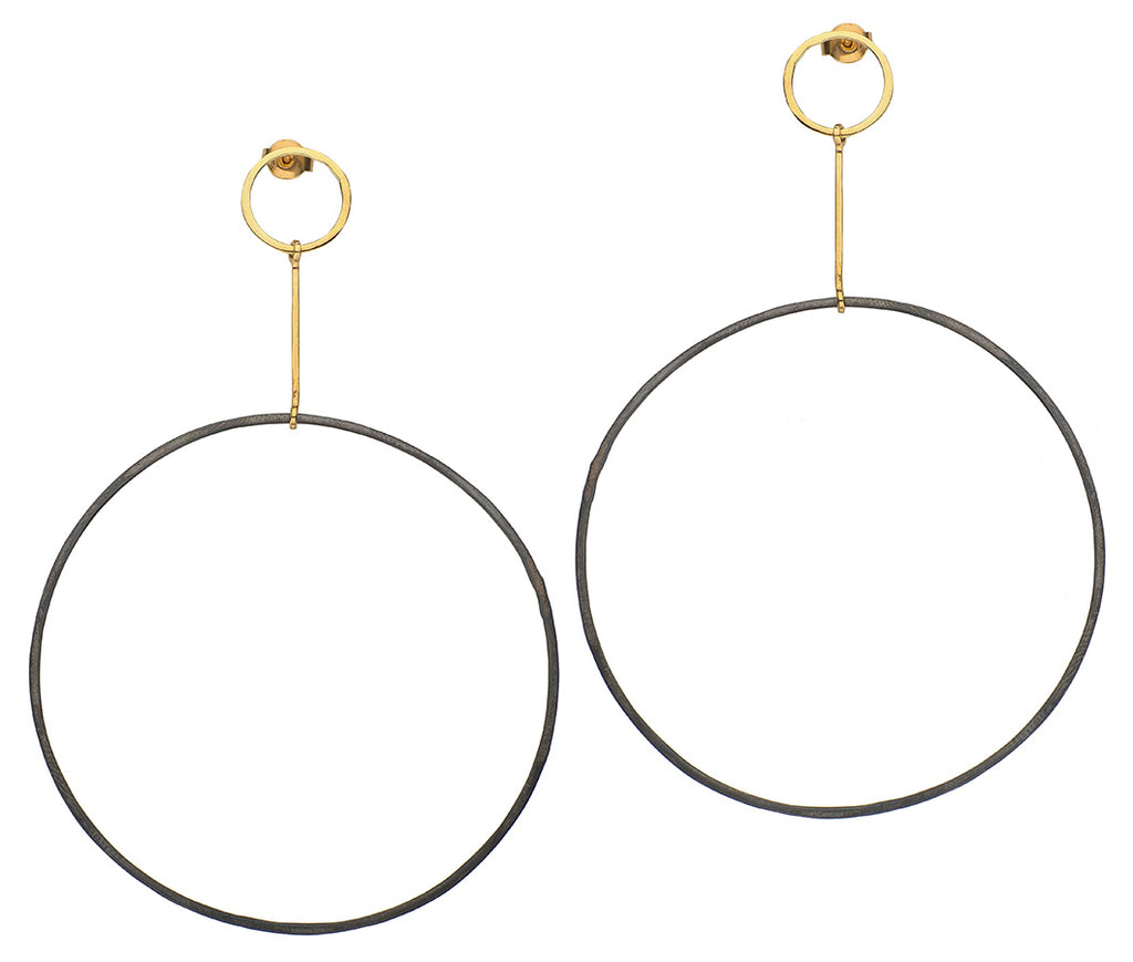 Oxidized Silver Hoops on Gold