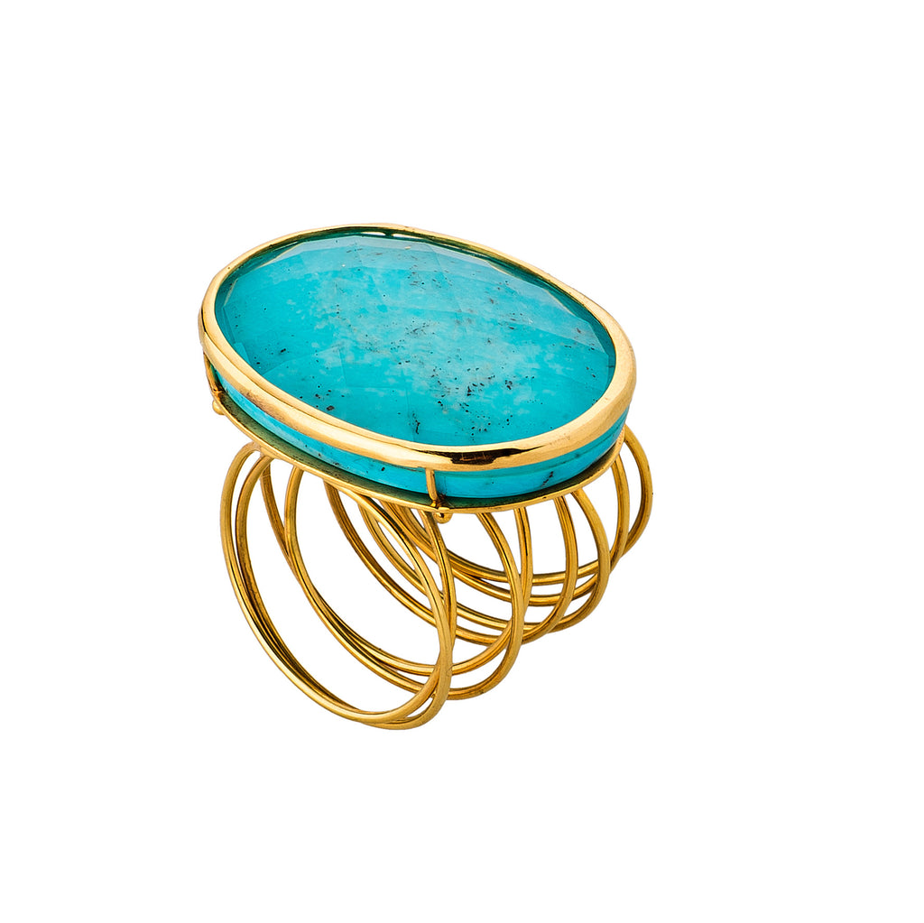 Golden Turquoise Wire Ring