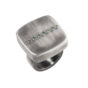 Square Silver Tsavorite Sapphire Ring