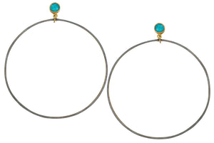 Golden Turquoise Hoops Oxidized
