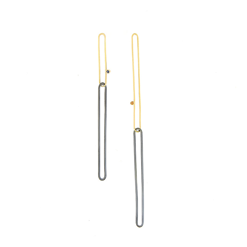 Silver and Gold Sapphire Link Earrings